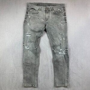 G Star Raw Mens Pants 34 Gray Distressed Jeans 3301 Slim Thrashed Ripped 34x30